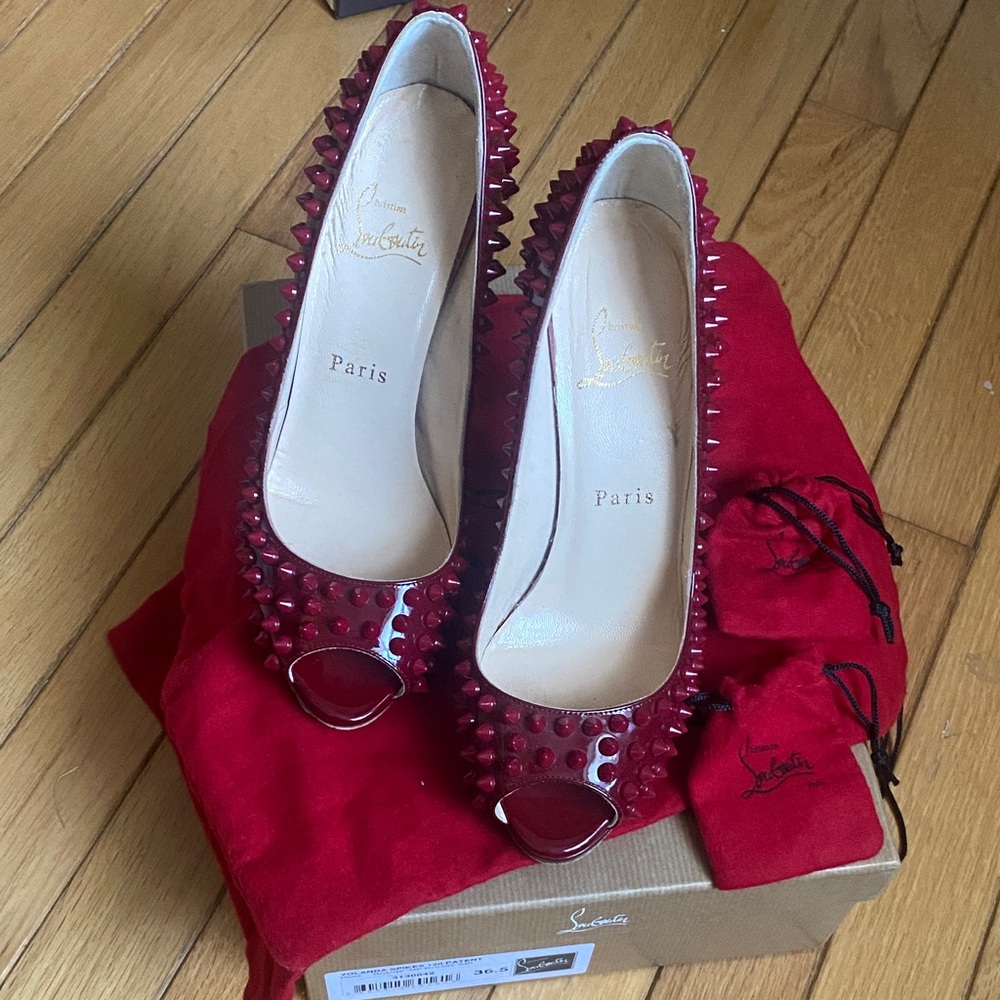 Christian Louboutin Yolanda Spiked 120 Peep-Toe Heels